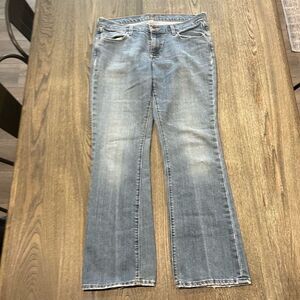 The Flirt Womens Straight Jeans Low Rise Denim Whisker Medium Wash Blue Size 12